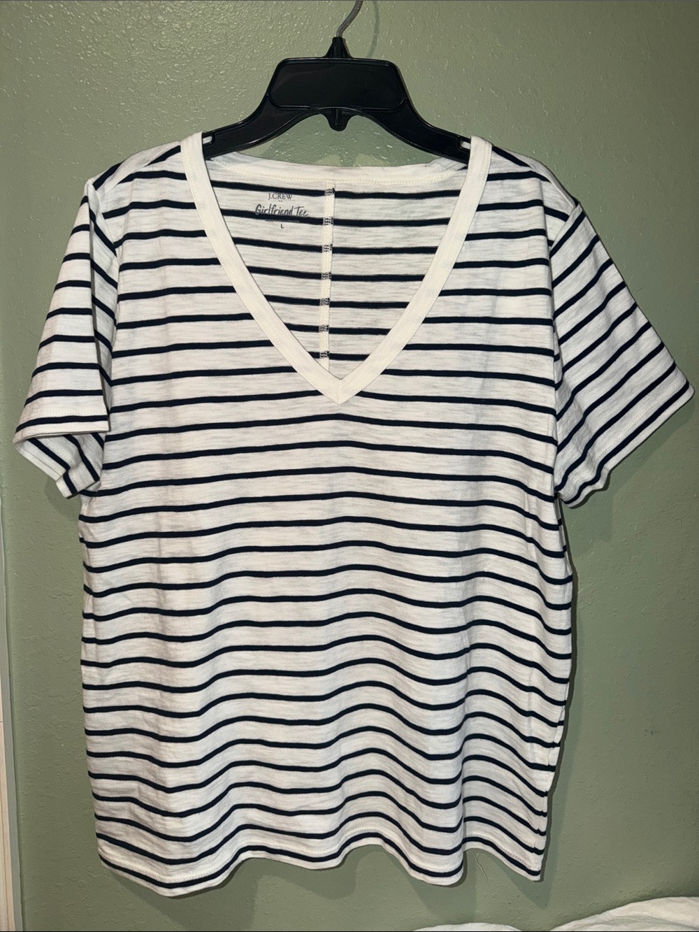 J Crew Striped V-Neck girlfriend Tee, NWT $45.00